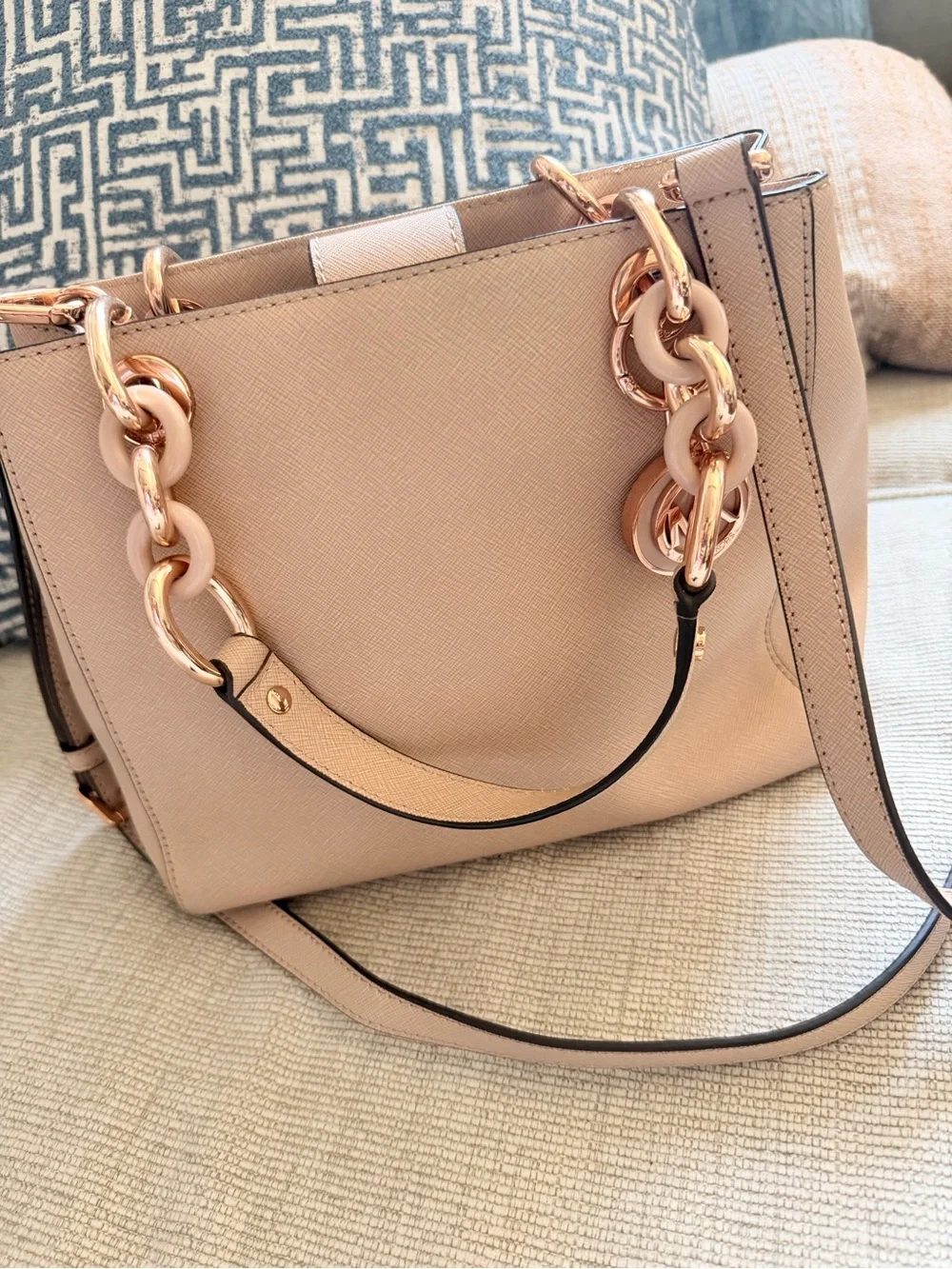Michael Kors Blush Leather Shoulder Bag with Gold Hardware